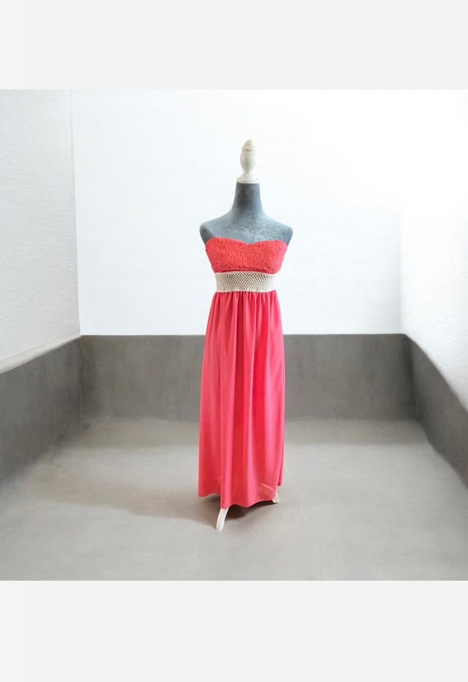 LOVE J Strapless Long Dress Lace Top Solid Pink Bottom. Medium